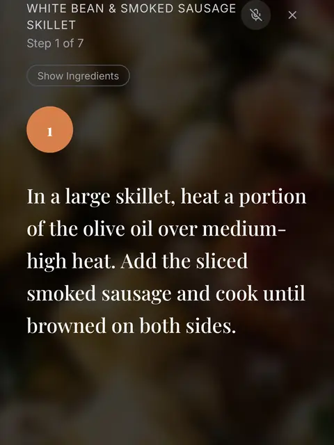 Cook Mode showing one recipe step at a time with a built-in timer